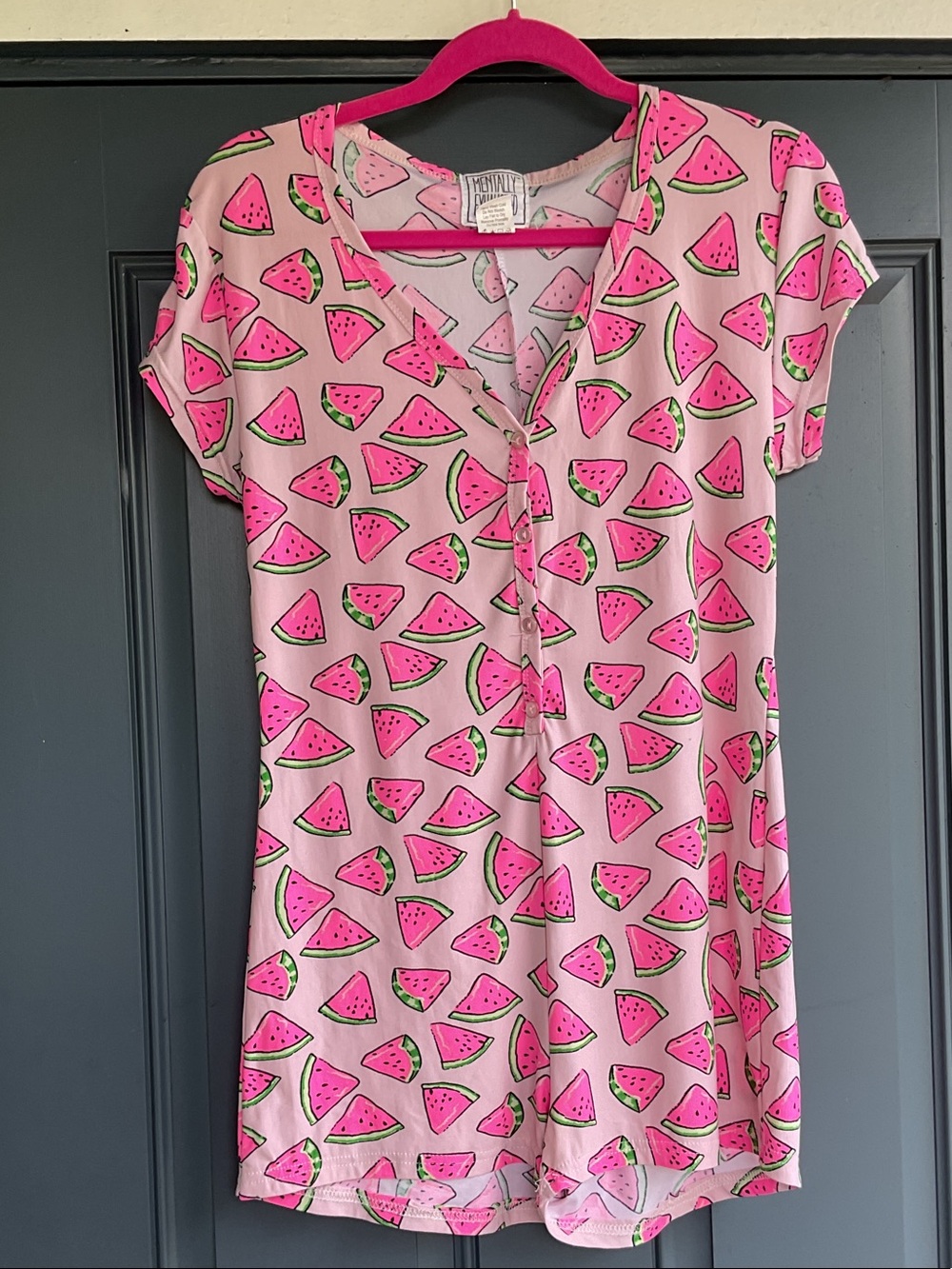 Casual Women's Pink Watermelon Print Romper/Sleepwear, Size L